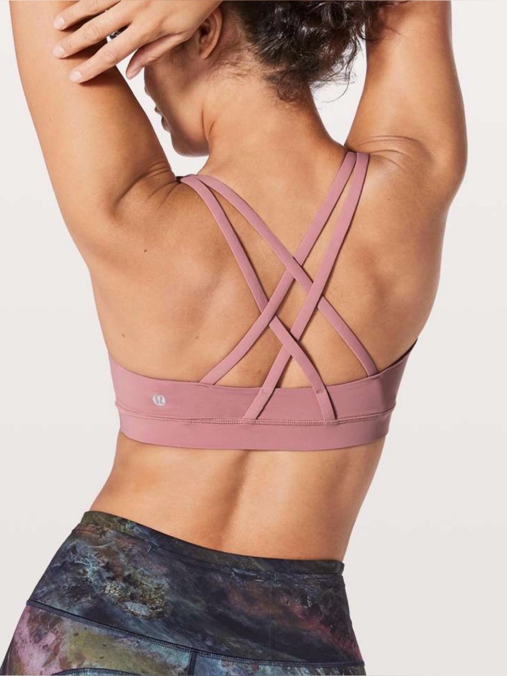 Lululemon Energy Bra Size 6 Pink Dusty Rose Strappy Cross Back Sports Bra